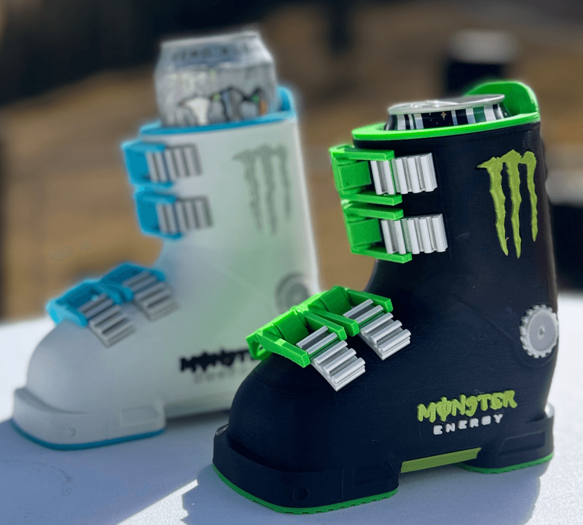 Monster-themed ski boozie design